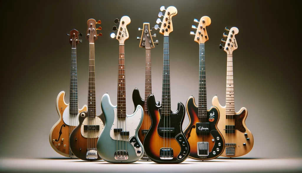 Showcase a selection of iconic bass guitars in their original styles